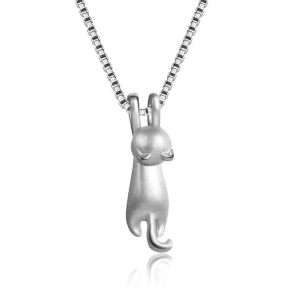 Cute Sandblasted Cat Sterling Silver Necklace Set