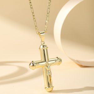 Cross Copper-plated Gold Men's And Women's Fashion Design 14k Long Necklace