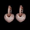 Micro-set zircon peach heart ear clip earrings