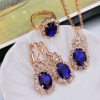 Europe And The United States Personalized Water Drop Color Diamond Necklace, Earrings, Rings Set, Shiny High-end Bridal Jewelry Wholesale