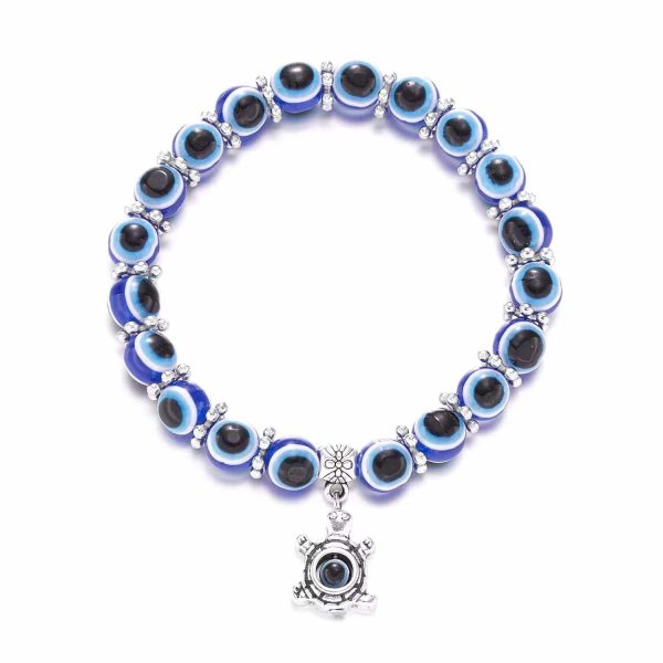 Blue Devil's Eye Bracelet Butterfly Turtle Owl Pendant Resin