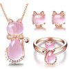 Cat Jewelry Set in Rose Gold Plate & Quartz Crystal Rhinestone