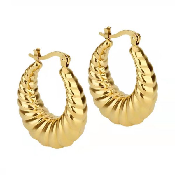 Europe And The United States Ins Net Red Circle Hollow Earrings Cold Wind Croissant Bread Earrings 18K Steel Titanium Crescent Shrimp Body Earrings
