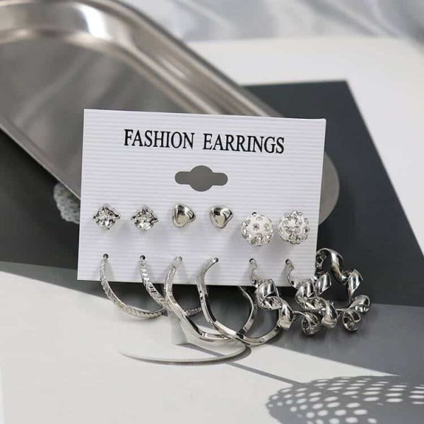 Simple Earrings 6 Pairs With Diamonds Earings Set