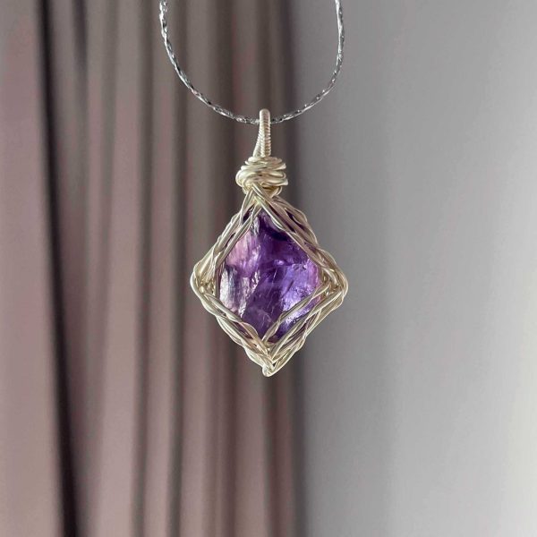 19821755-15e0-42e4-8730-ac5a234f10ac.jpg Original Handmade Winding Necklace Pendant Aquamarine Amethyst Gem Grade