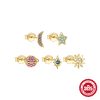 Fashion S925 Sterling Silver Star Moon Color Diamond Earrings 5-piece Set