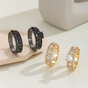 Copper Inlaid Zircon Ear Of Rice Advanced Couple Ring