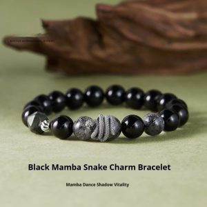 S925 Sterling Silver Retro Birth Year Obsidian Black Hair Crystal Snake Year Bracelet
