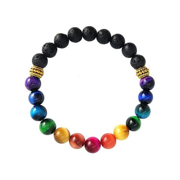 Unisex Natural Stone New Colorful Tigereye Volcanic Stone Bracelet