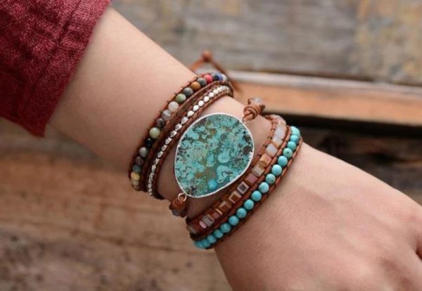 Natural Ocean Stone Leather Multi-layer Bracelet Simple
