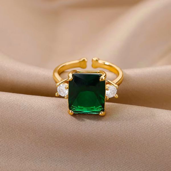 Green Zircon Flower Ring For Women