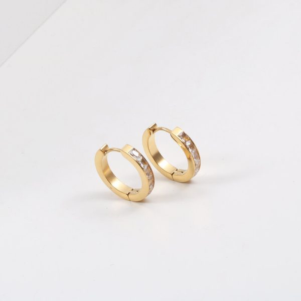 Half Circle Cubic Zirconia Earrings Titanium Steel Gold Plated