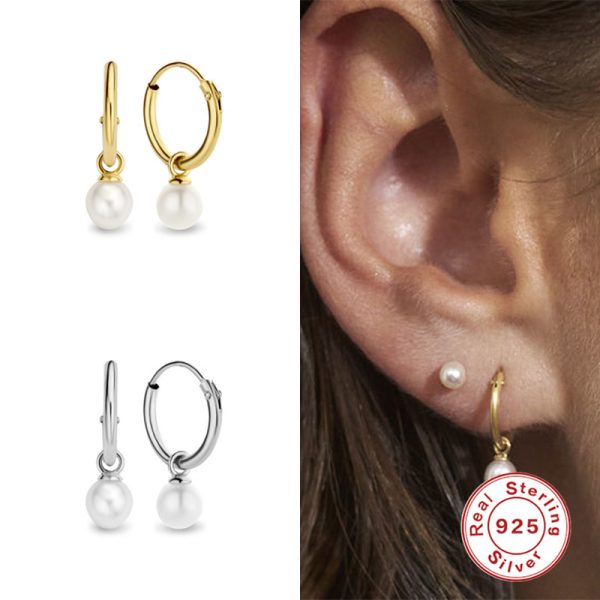 S925 Sterling Silver Pearl Pendant Eardrop Earring