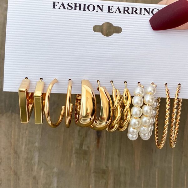 1b58aaa1-d4aa-43cb-8f1a-b2600bdc4108.jpg European And American Style Metal Ear Ring Square Retro Set 6-piece Set