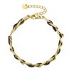 18K Gold Titanium Steel Plated European And American Fashion Metal Chain Leather Rope