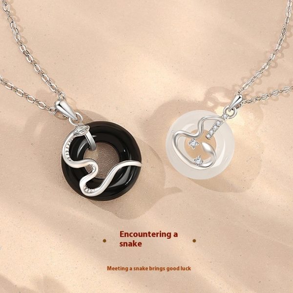 Sterling Silver Snake Couple Necklace New Chinese Style