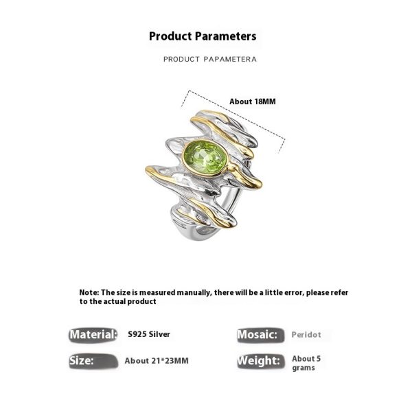 S925 Sterling Silver Irregular Personality Unisex Style Prehnite Open Ring