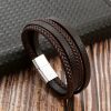 Men's Simple Pu Woven Alloy Magnetic Buckle Bracelet