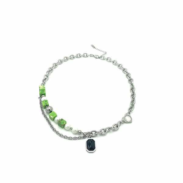Green Natural Stone Panel Necklace