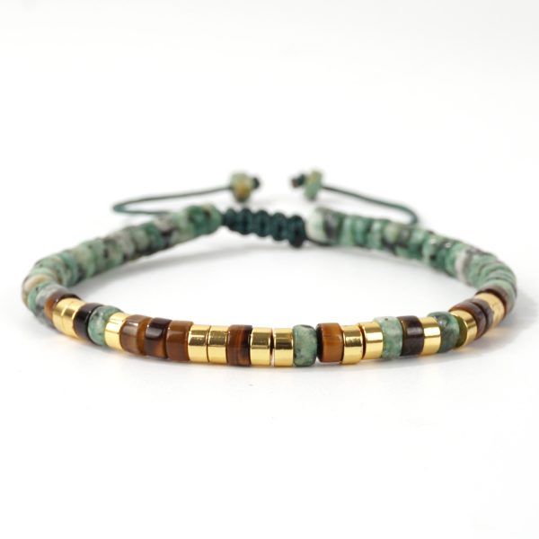 Natural Stone Flat Beads Bracelet Single Circle Malachite