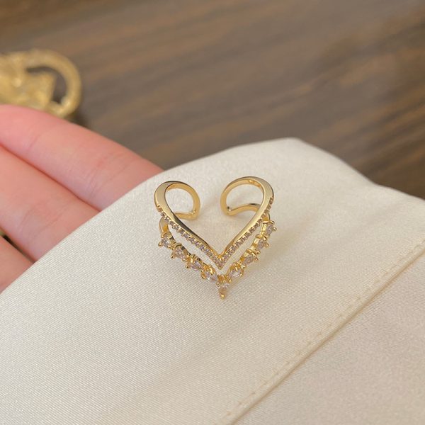 Exquisite Double-layer Light Luxury Opening Adjustable Heart-shaped Full Diamond Female Ring