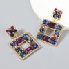 Multi-layered Square Alloy Diamond-set Glass Diamond Geometric Earrings