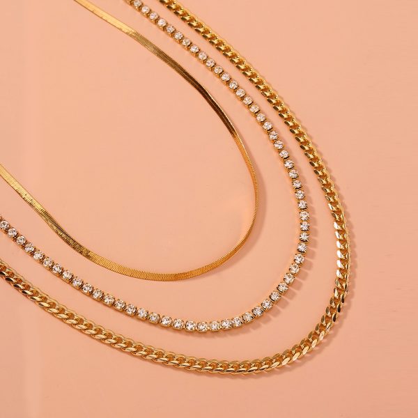 Exaggerated street shot thick plaid chain jewelry, light luxury set diamond multi-layer detachable necklace