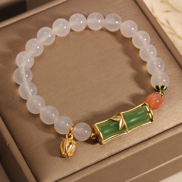 Mild Luxury Retro White Agate Jasper New Chinese Style Bamboo Beaded Bracelet For Women
