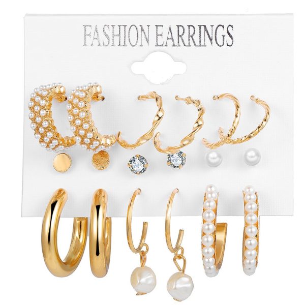 Temperament Pearl Pendant Earrings Triangle Metal 9-piece Set
