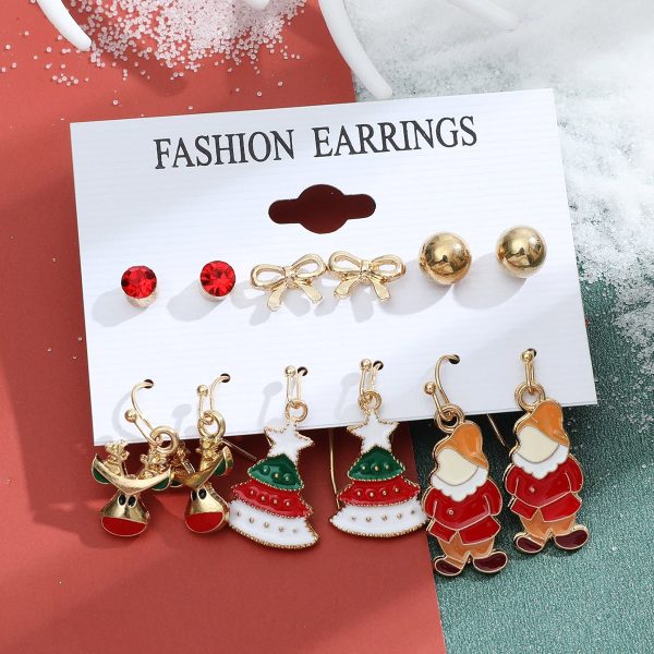 Christmas Snowman Cane Stud Earrings Combination Set