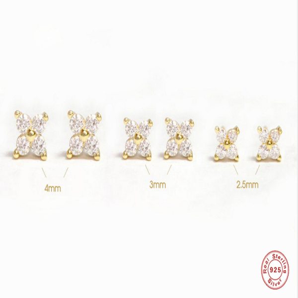 S925 Sterling Silver Petal Crystal Flowers Stud Earrings