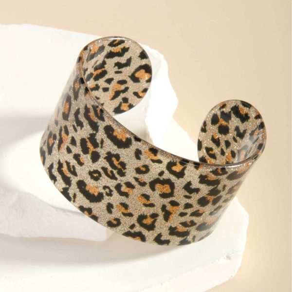 European And American Personalized Design Irregular Opening Glitter Leopard Print Resin Bracelet