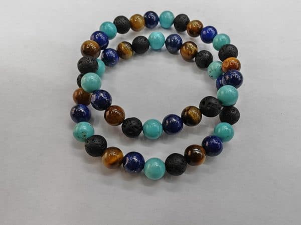 Tiger Eye Volcano Stone Orchid Pine Matte Blue Gold Stone Bracelet