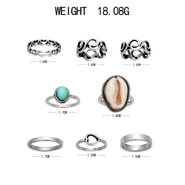 Personality Heart Shell Turquoise 8 Pieces Set Rings