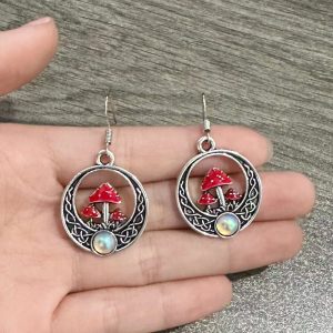 Popular Special-interest Design Personalized Mushroom Circle Pendant Earrings For Women