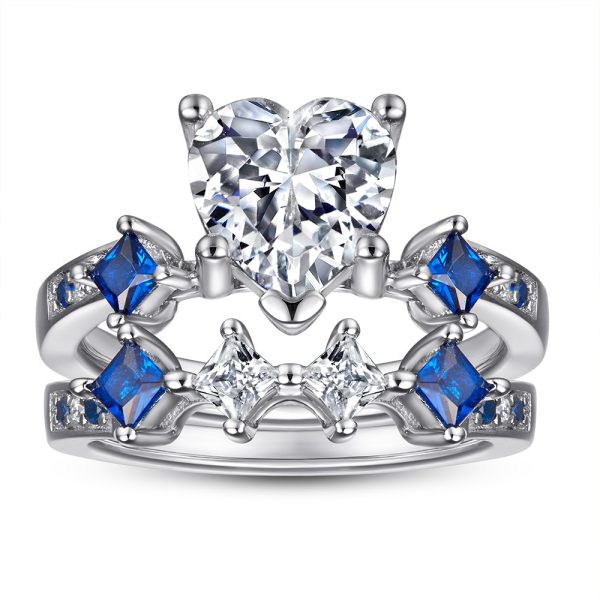 Heart-shaped Jewelry Set Sapphire Zircon Ring Set Ear Stud Necklace Three-piece Set
