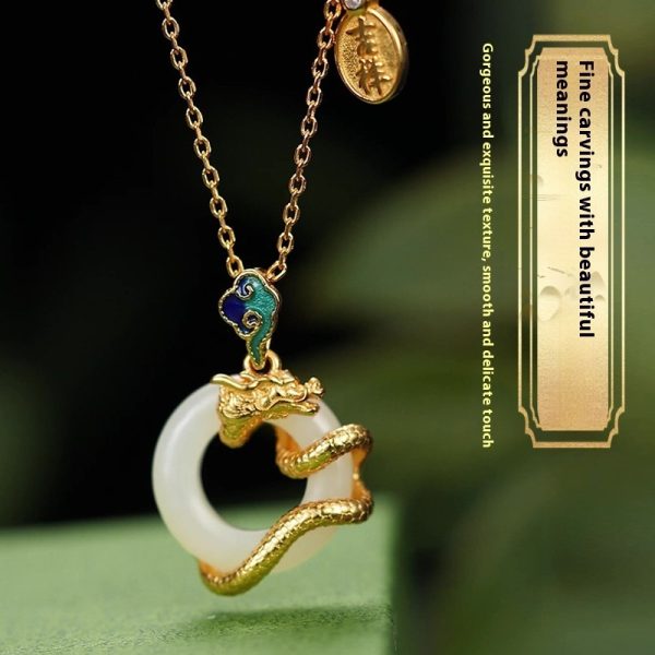 925 Silver Hetian Jade Peace Buckle Heritage Zodiac Enamel Women's Necklace