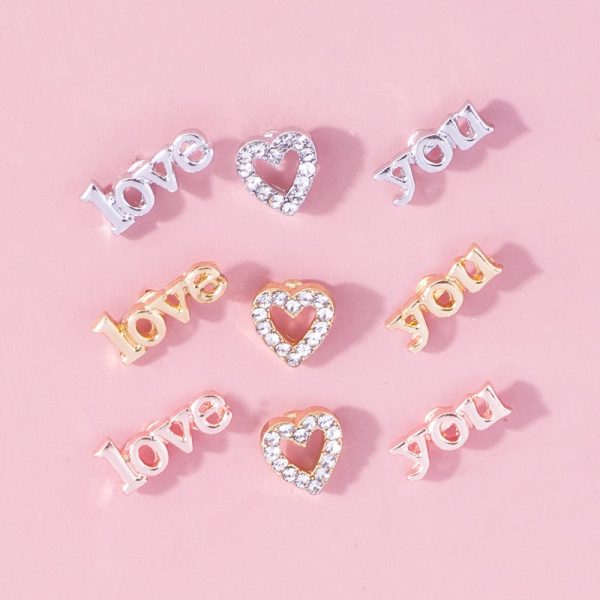 LOVE YOU Heart-shaped Diamond Small Ear Studs 3-piece Set