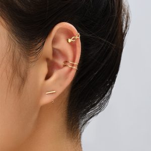 Cool Personality Lady Ear Bone Clip Earrings, Gold Fashion Simple Earring Clip 3-piece Set
