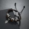 Woven Leaf Pendant Men's Leather Bracelet Simple