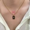Vintage 18K Gold Plated Titanium Square Shell Zircon Necklace Jewelry Set