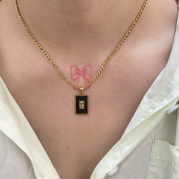 Vintage 18K Gold Plated Titanium Square Shell Zircon Necklace Jewelry Set