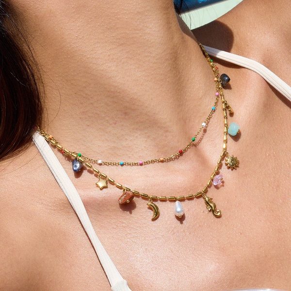 Vintage Bohemian Style Natural Gravel Double-layer Accessories Hippo Pendant Twin Necklace