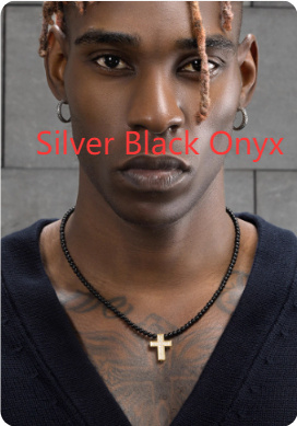 Men's Hip-hop Retro Black Agate Lock Pearl Necklace