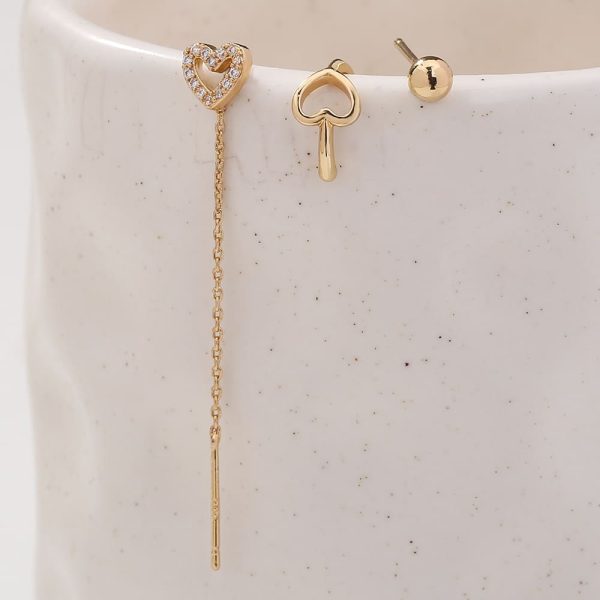 Personality Minority Love Three-piece Set Of Gold Copper Micro-zircon Ear Clip Earrings Female