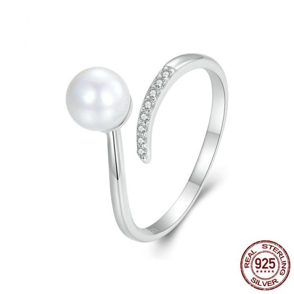 Elegant Shell Pearls Ring S925 Sterling Silver Opening Adjustable