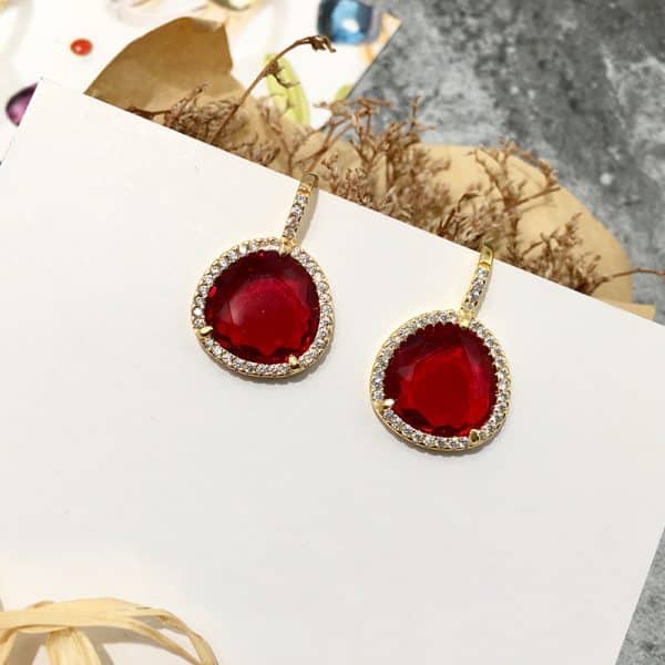 Color Stone Crystal Triangle Eight Color Stone Earrings Copper Micro Inlay