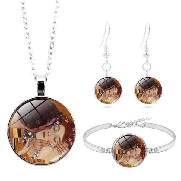Kiss Time Gemstone Fashion Silver Bracelet Earrings Jewelry Set