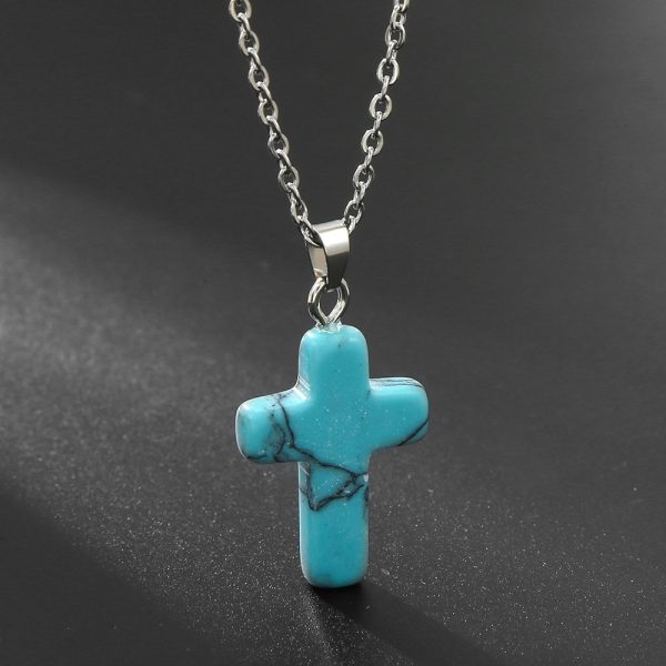 Natural Stone Agate Stone Cross Pendant Necklace
