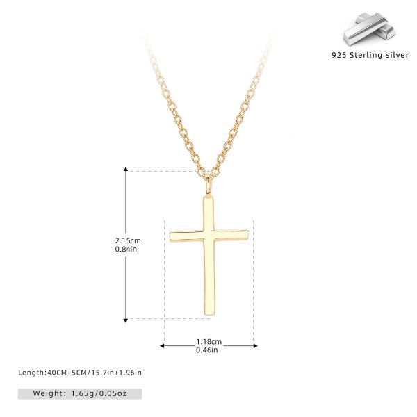 New S925 Sterling Silver Necklace Simple Glossy Cross Pendant Clavicle Chain Fashionable All Match Jewelry